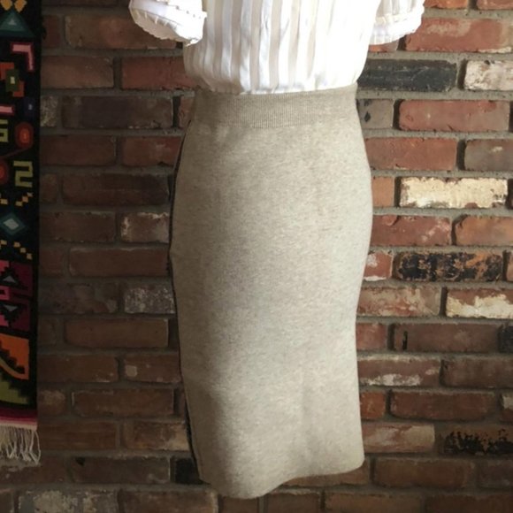 Bodycon Calf-length Stretch WIGGLE Pencil Knit Skirt Tan & Black side Print - Picture 3 of 3